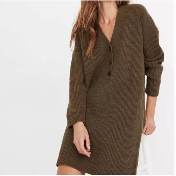 Madewell Dresses & Skirts - Madewell Olive Henley Sweater Dress Small